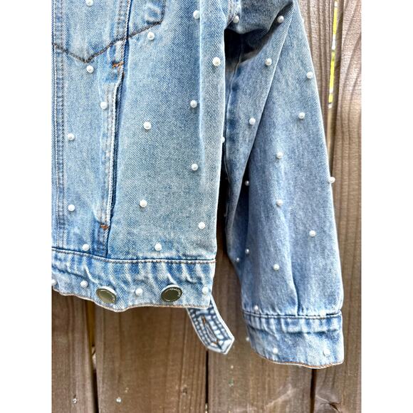Festival Pearl-Studded Denim Jacket Coquette Girly Embellished - Picture 2 of 5